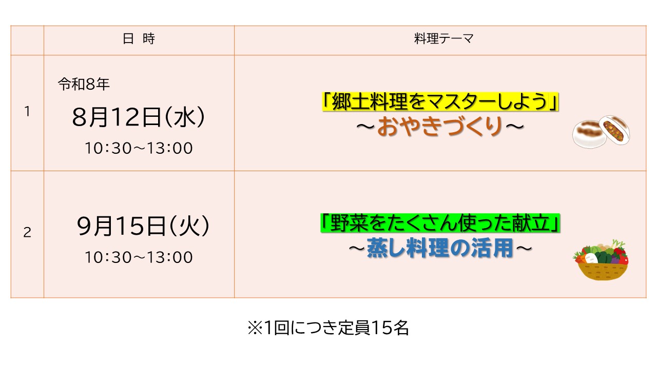 R8年食改料理教室日程