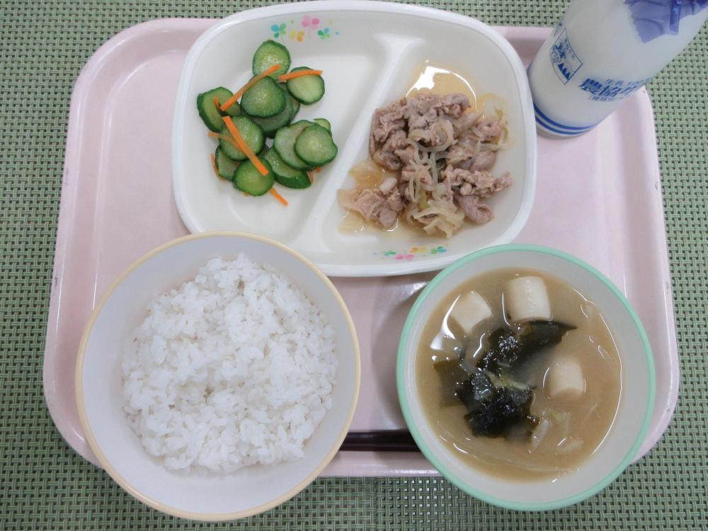ごはん　牛乳　ふとわかめのみそ汁　豚丼の具　コロコロきゅうり