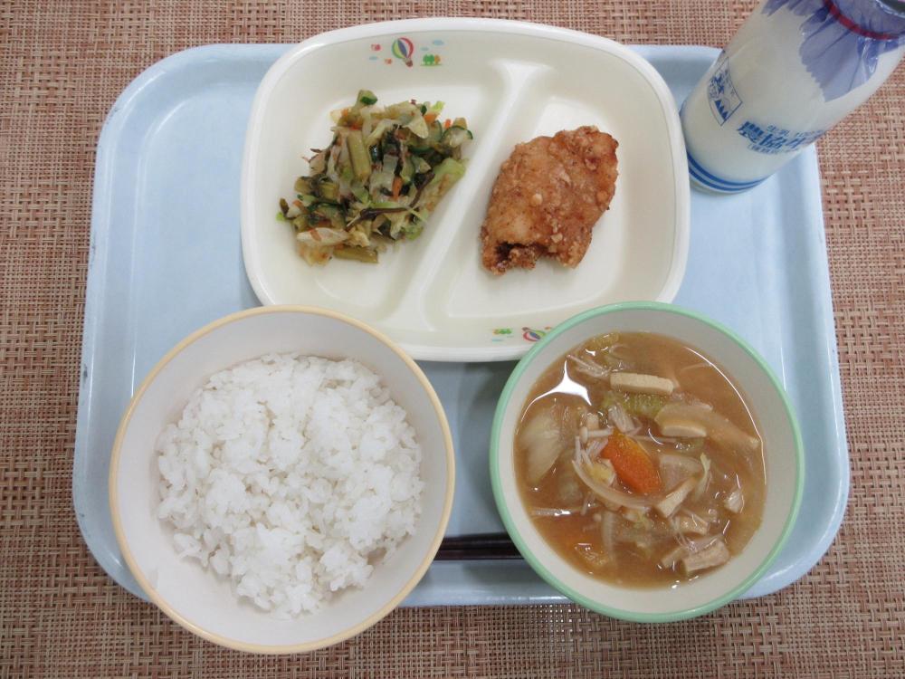 ごはん　牛乳　凍り豆腐のみそ汁　山賊焼き　野沢菜漬けあえ